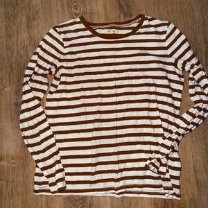 Madewell Rust and White Striped Long Sleeve Tee